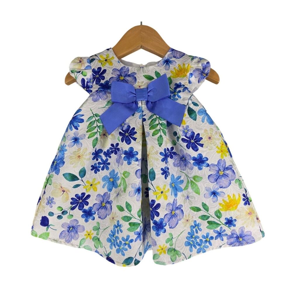 B BY BONNIE BABY – BABY GIRL'S 1 OF 2 PIECE PLEATED BLUE FLORAL DRESS SIZE 6–9M